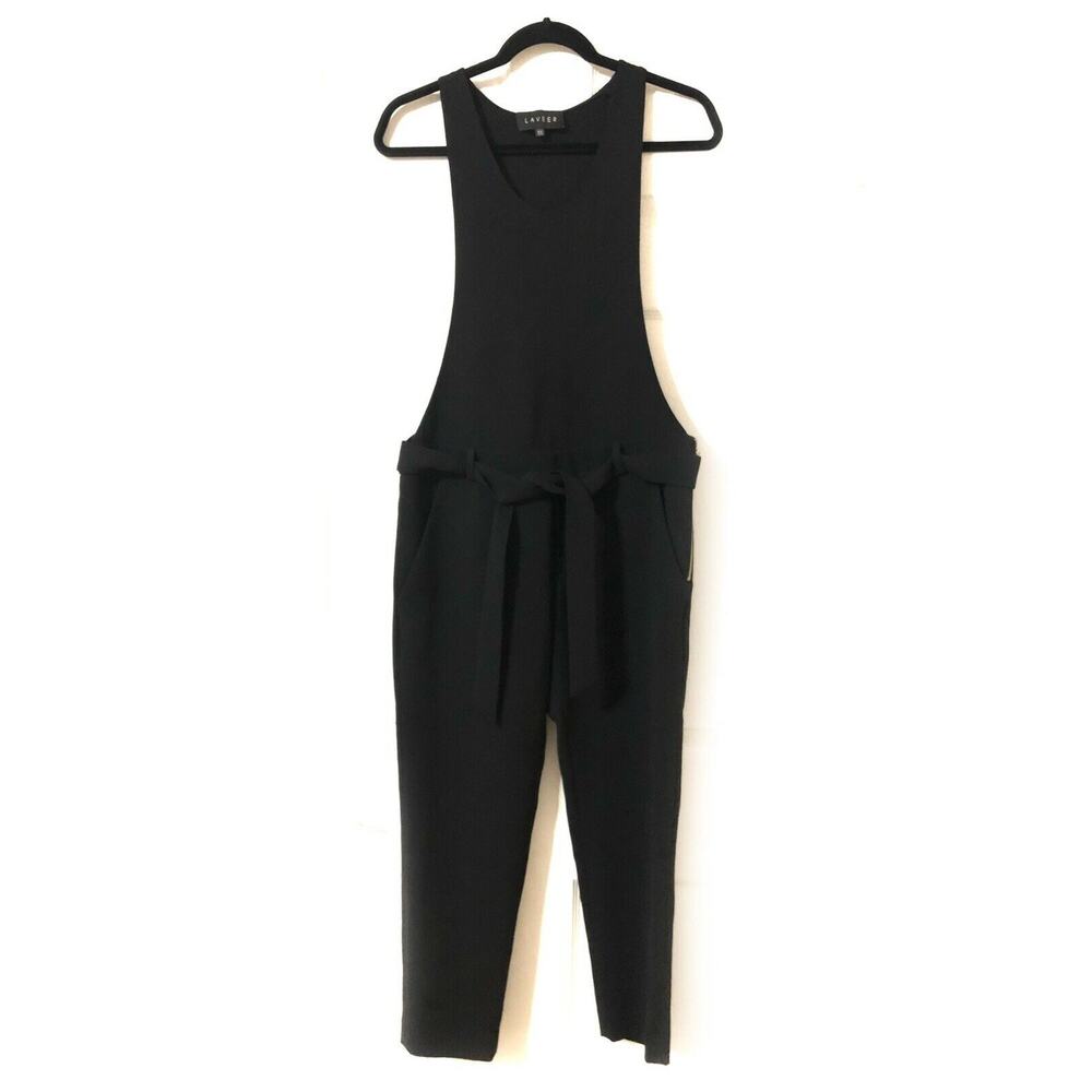 Anthropologie Laveer Womens Black Jumpsuit Tie Waist Straight Leg Sz XS Crepe - Picture 3 of 8